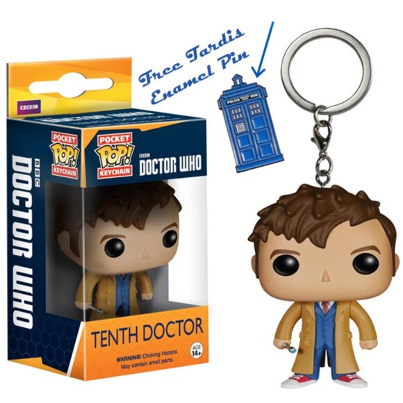 Funko Pop Doctor Who Tenth Doctor Pocket Keychain w/ Free Tardis Enamel Pin - Picture 1 of 3